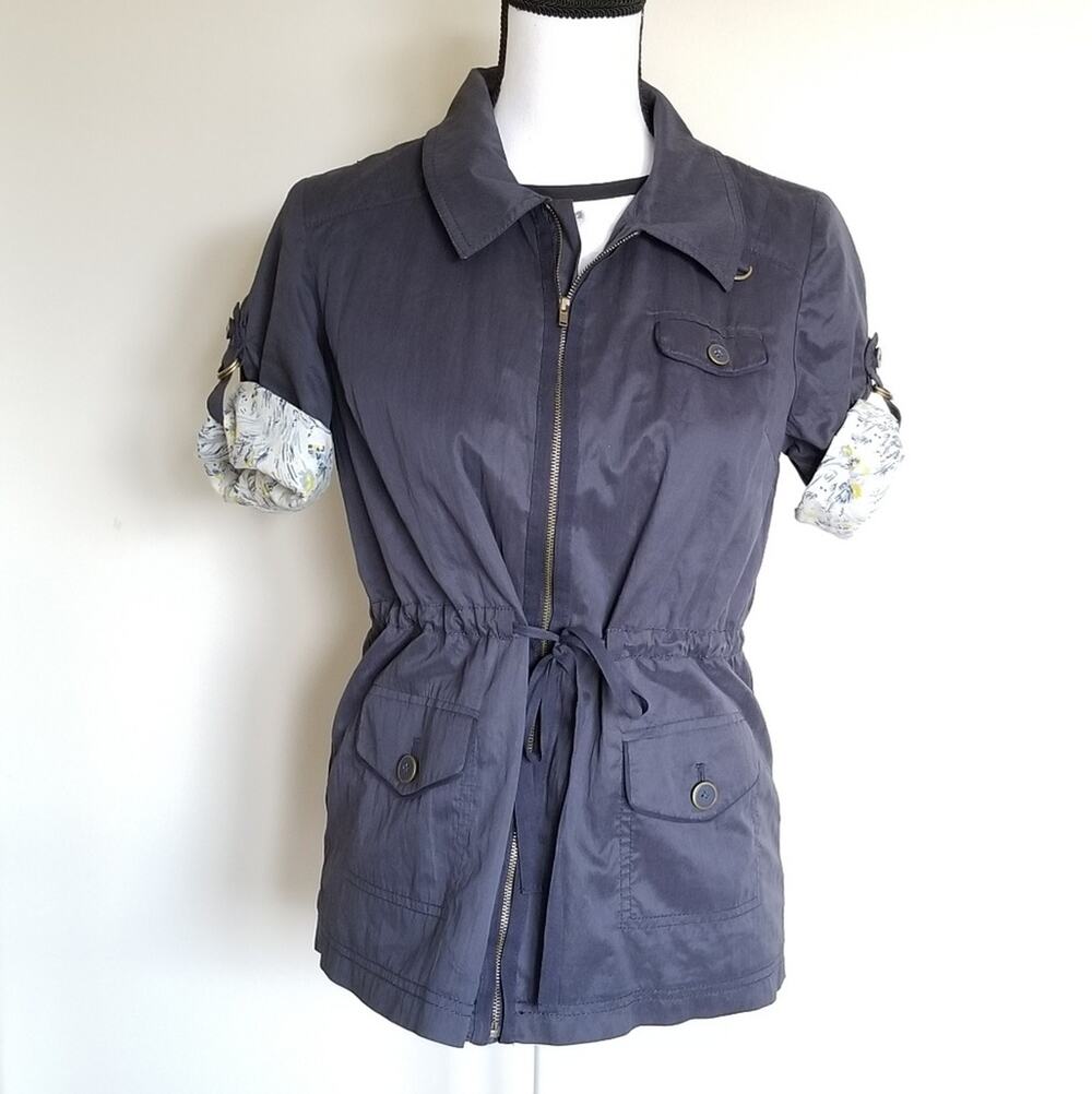 Forever 21 utility jacket floral interior blue Small